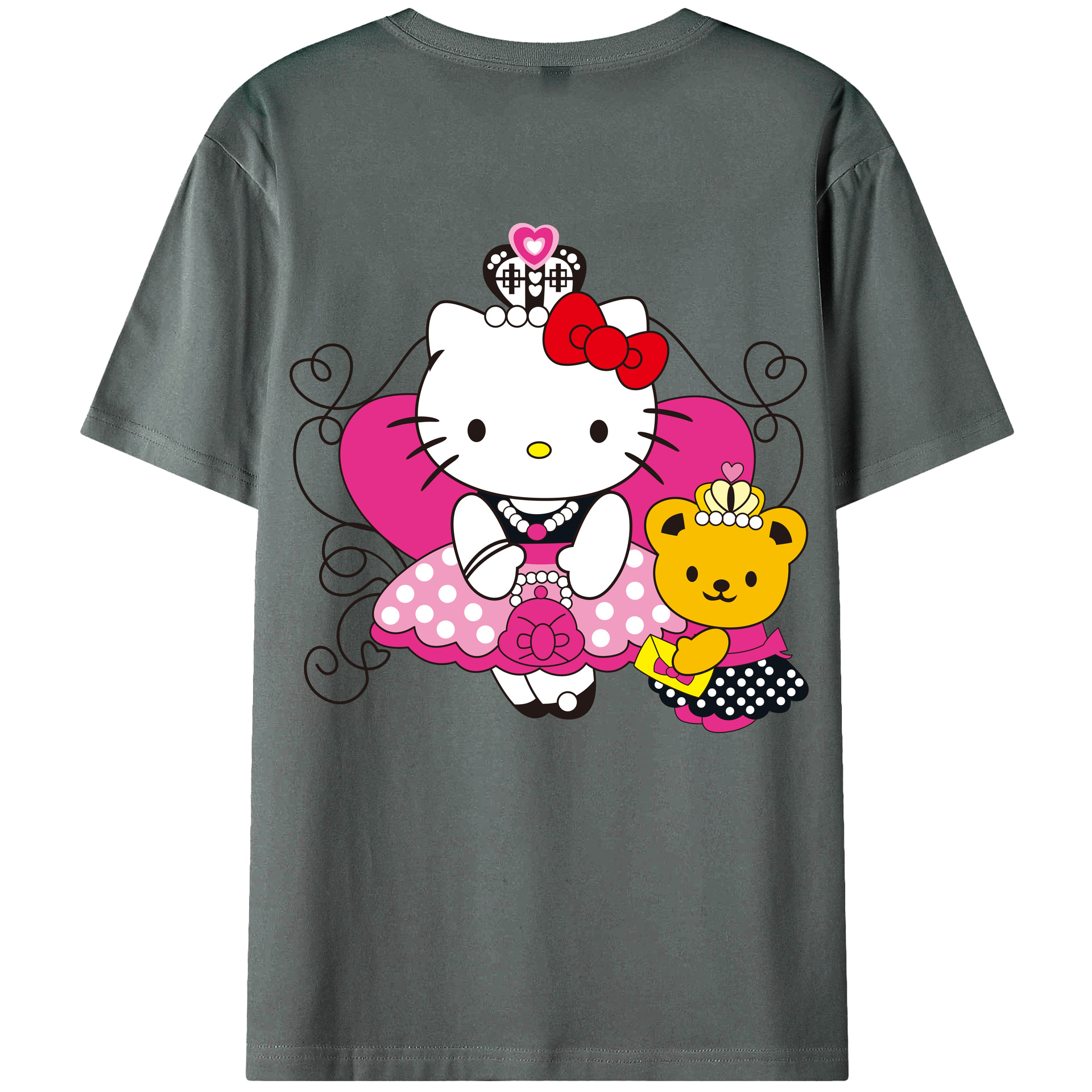 （画像用） Hello Kitty ハローキティ 綿100％ メンズ半袖Tシャツ（バックプリント） 通気性